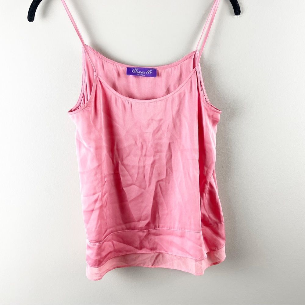 Nouvelle pink silk chiffon trim camisole tank XS